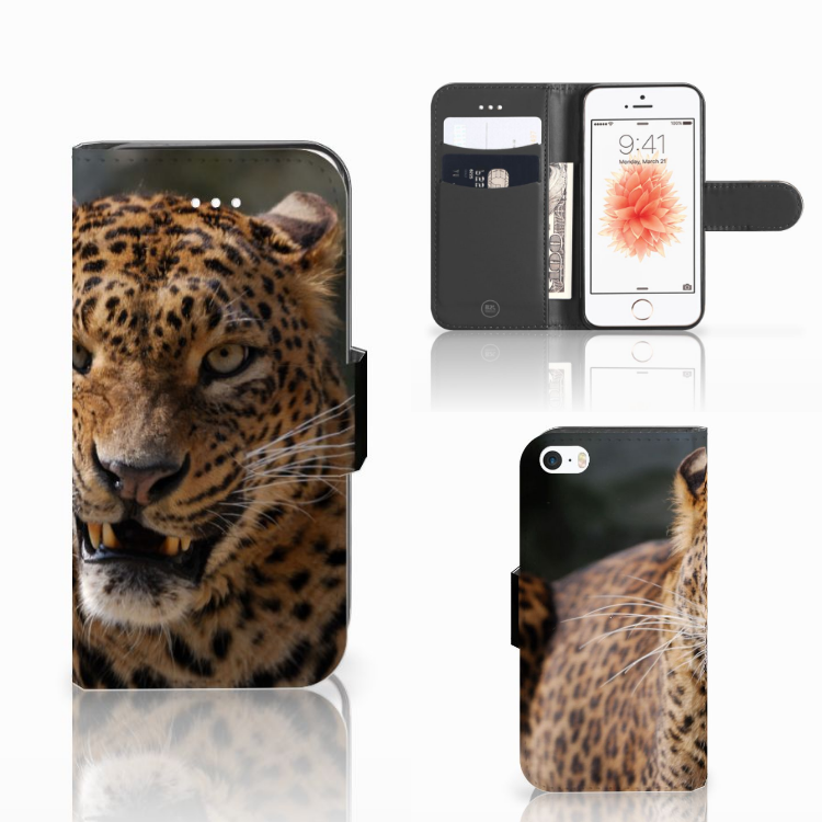 Apple iPhone 5 | 5s | SE Telefoonhoesje met Pasjes Luipaard