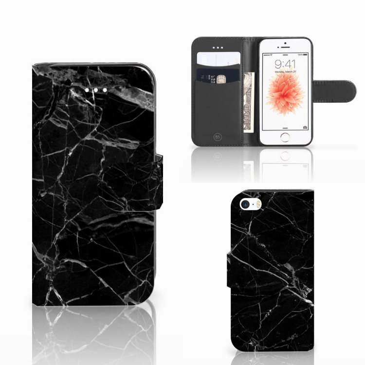 Apple iPhone 5 | 5s | SE Bookcase Marmer Zwart - Origineel Cadeau Vader