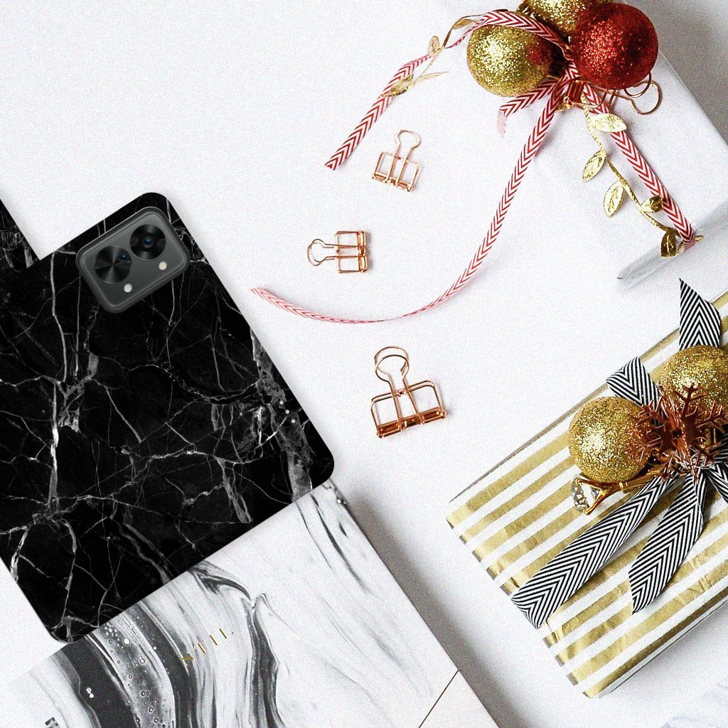 OnePlus Nord 2T Bookcase Marmer Zwart - Origineel Cadeau Vader