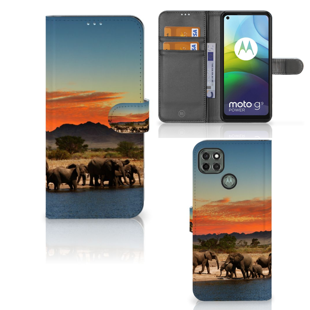 Motorola Moto G9 Power Telefoonhoesje met Pasjes Olifanten