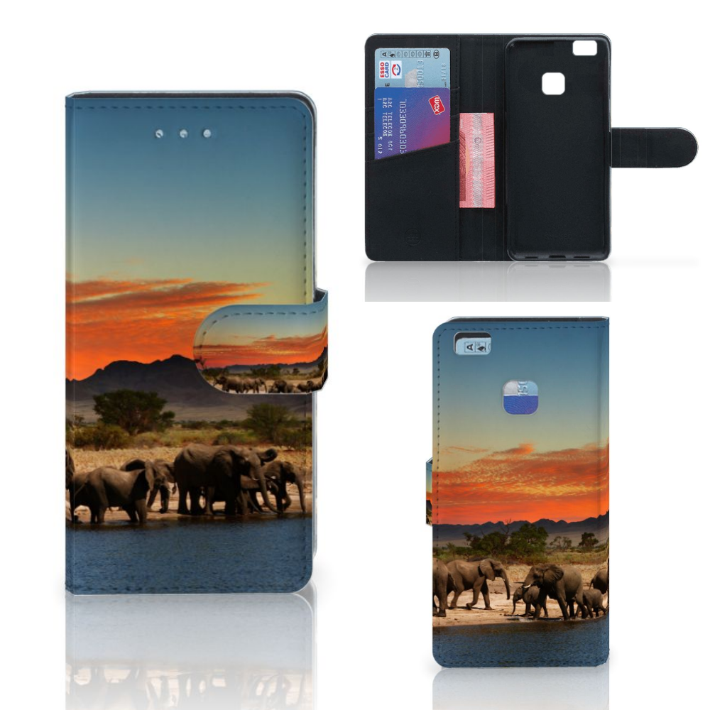 Huawei P9 Lite Telefoonhoesje met Pasjes Olifanten