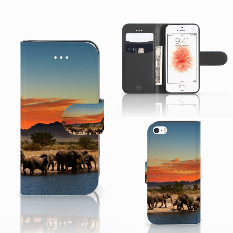 Apple iPhone 5 | 5s | SE Telefoonhoesje met Pasjes Olifanten