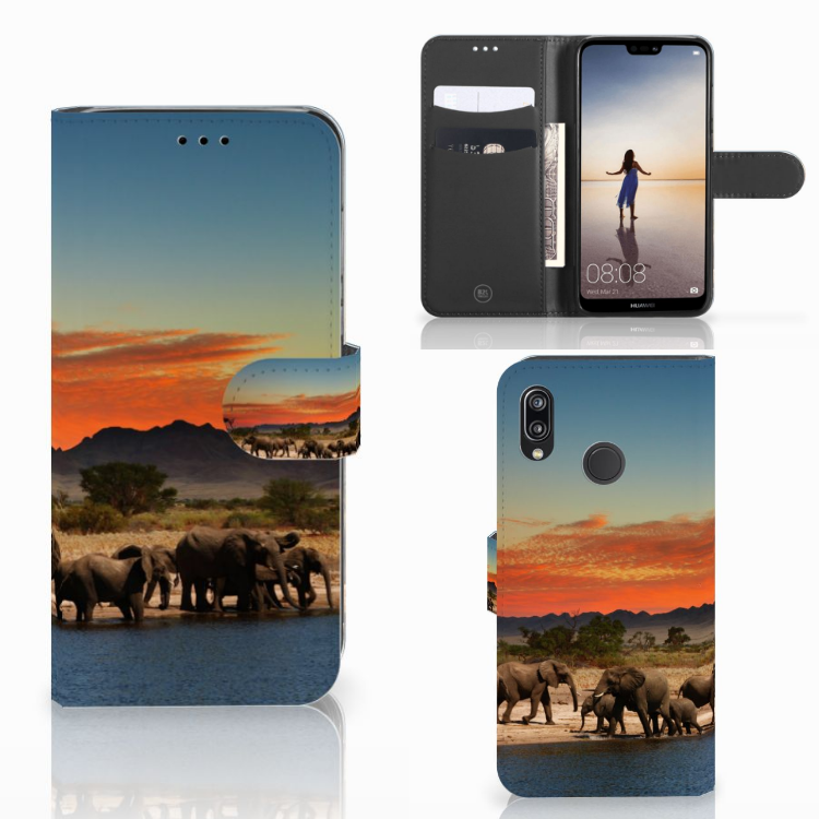 Huawei P20 Lite Telefoonhoesje met Pasjes Olifanten