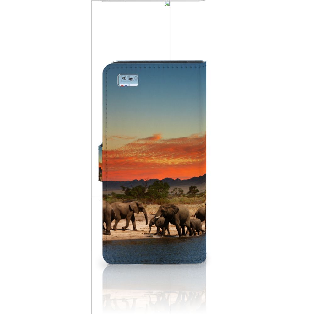 Huawei Ascend P8 Lite Telefoonhoesje met Pasjes Olifanten