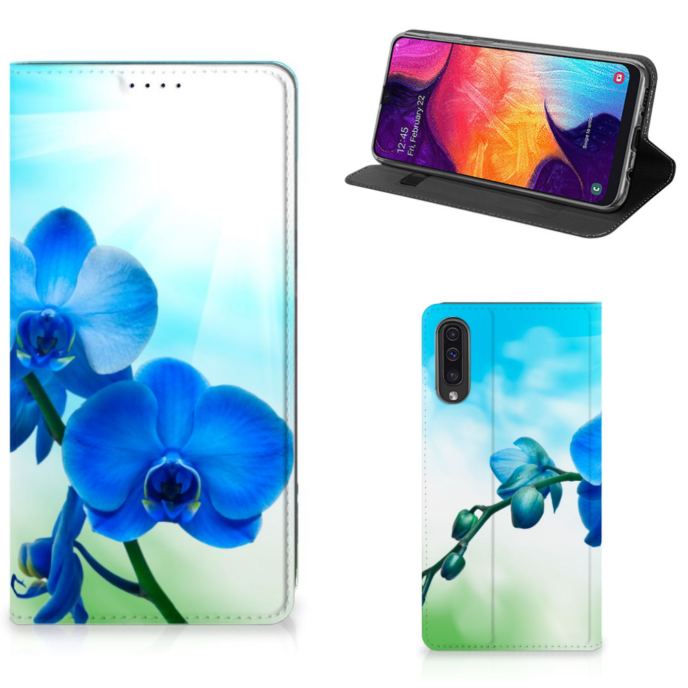 Samsung Galaxy A50 Standcase Hoesje Design Orchidee Blauw