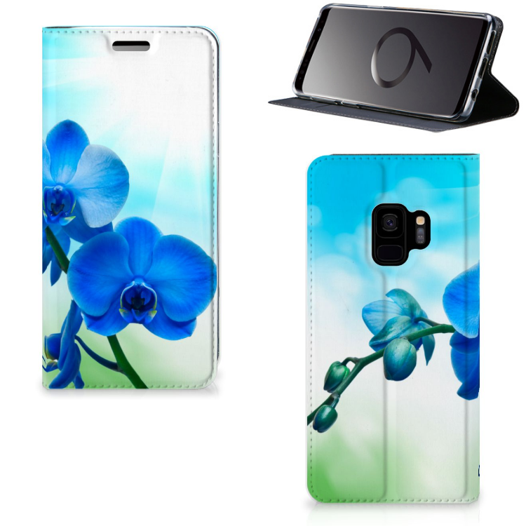 Samsung Galaxy S9 Standcase Hoesje Design Orchidee Blauw