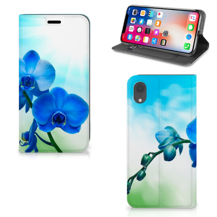 Apple iPhone Xr Standcase Hoesje Design Orchidee Blauw