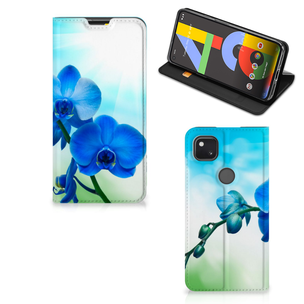 Google Pixel 4a Smart Cover Orchidee Blauw - Cadeau voor je Moeder