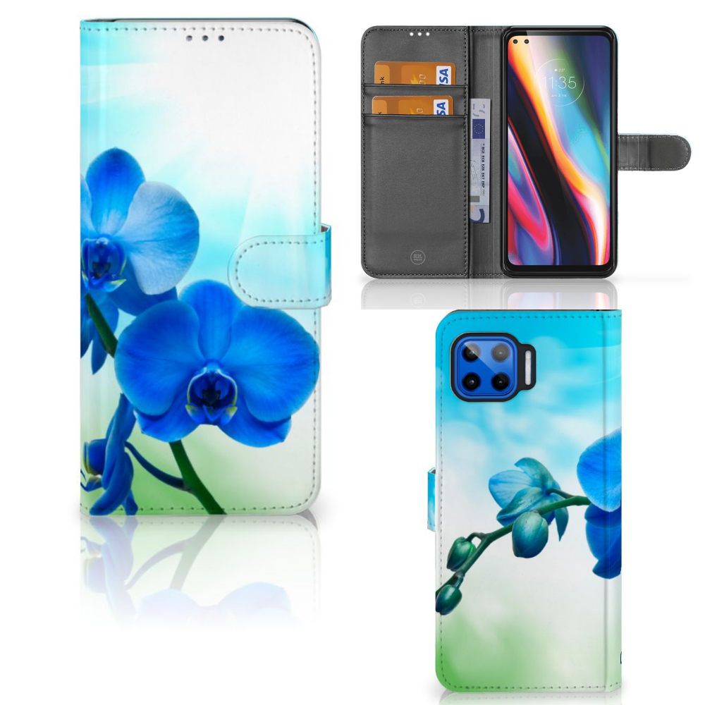 Motorola Moto G 5G Plus Hoesje Orchidee Blauw - Cadeau voor je Moeder
