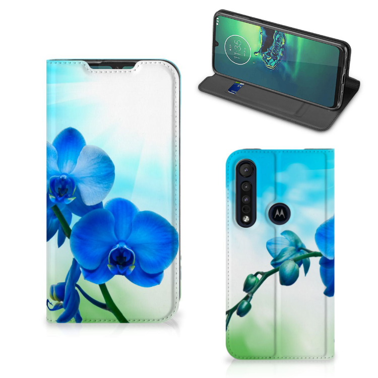 Motorola G8 Plus Smart Cover Orchidee Blauw - Cadeau voor je Moeder