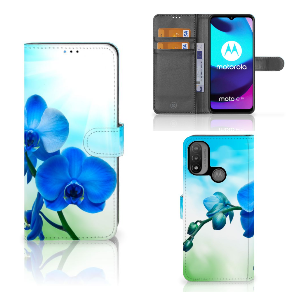 Motorola Moto E20 | E30 | E40 Hoesje Orchidee Blauw - Cadeau voor je Moeder