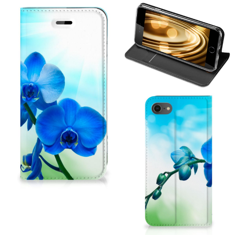 Apple iPhone 7 | 8 Standcase Hoesje Design Orchidee Blauw