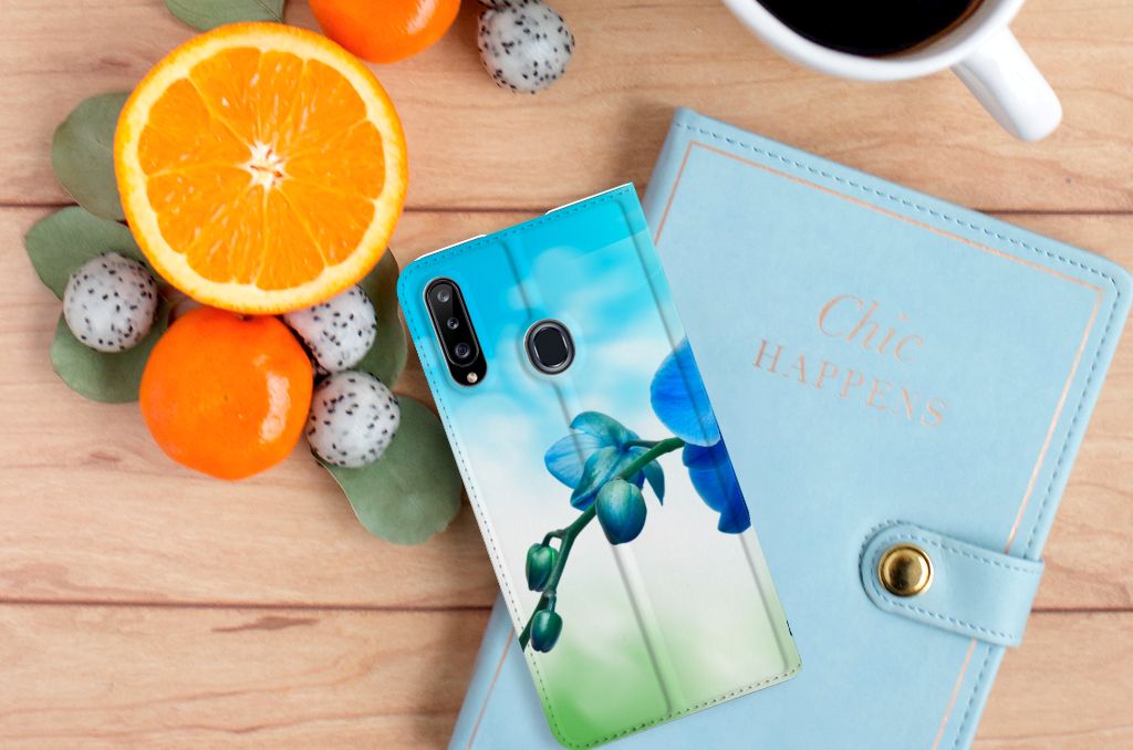 Samsung Galaxy A20s Smart Cover Orchidee Blauw - Cadeau voor je Moeder