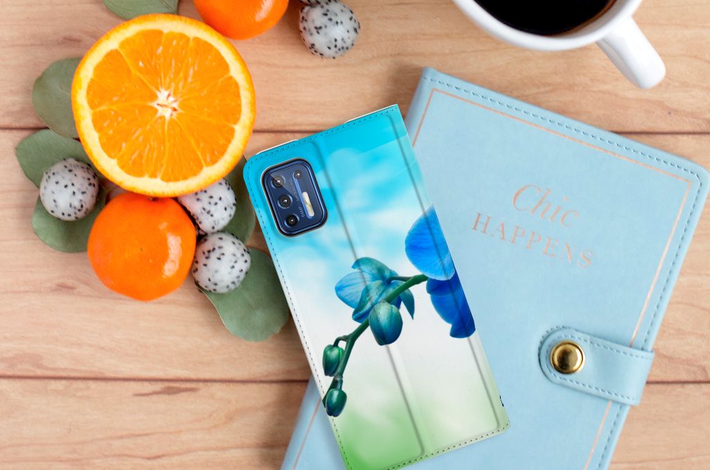 Motorola Moto G9 Plus Smart Cover Orchidee Blauw - Cadeau voor je Moeder