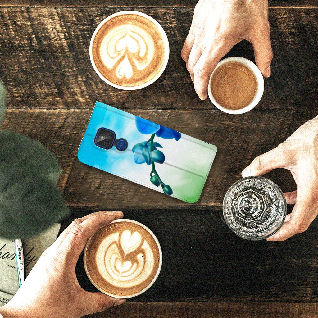 Motorola Moto G9 Play Smart Cover Orchidee Blauw - Cadeau voor je Moeder