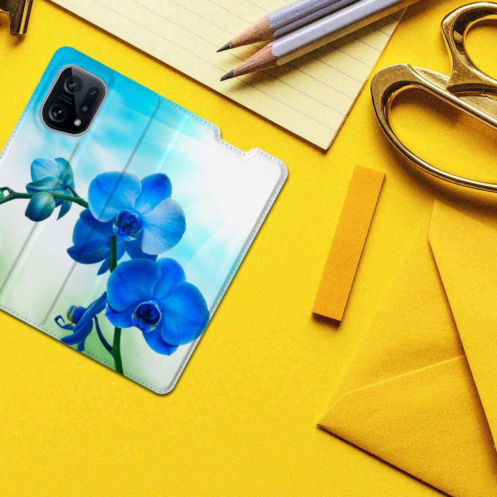 OPPO Find X5 Smart Cover Orchidee Blauw - Cadeau voor je Moeder