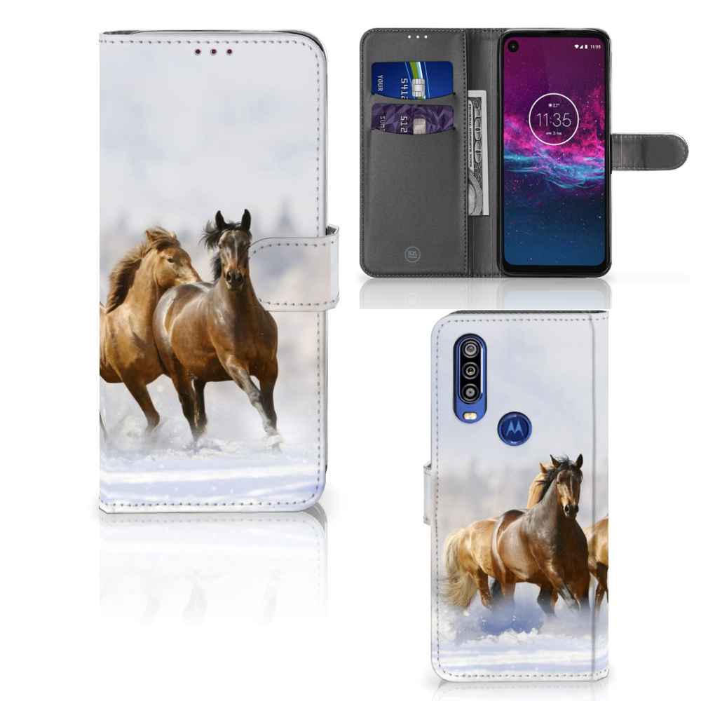 Motorola One Action Telefoonhoesje met Pasjes Paarden
