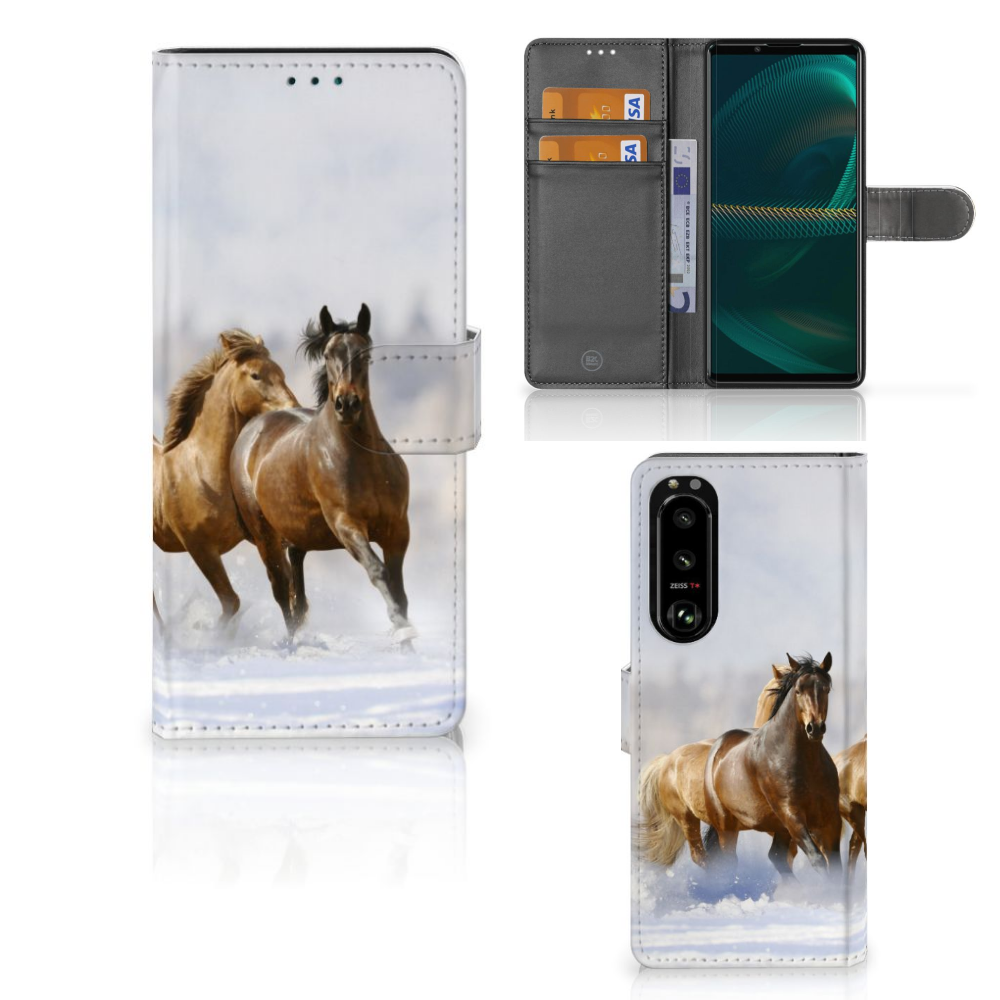 Sony Xperia 5III Telefoonhoesje met Pasjes Paarden