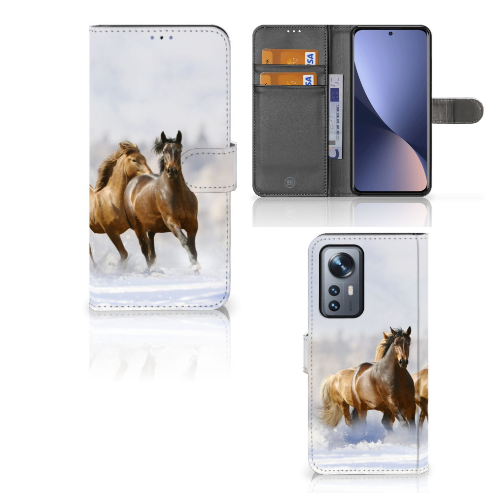 Xiaomi 12 Pro Telefoonhoesje met Pasjes Paarden