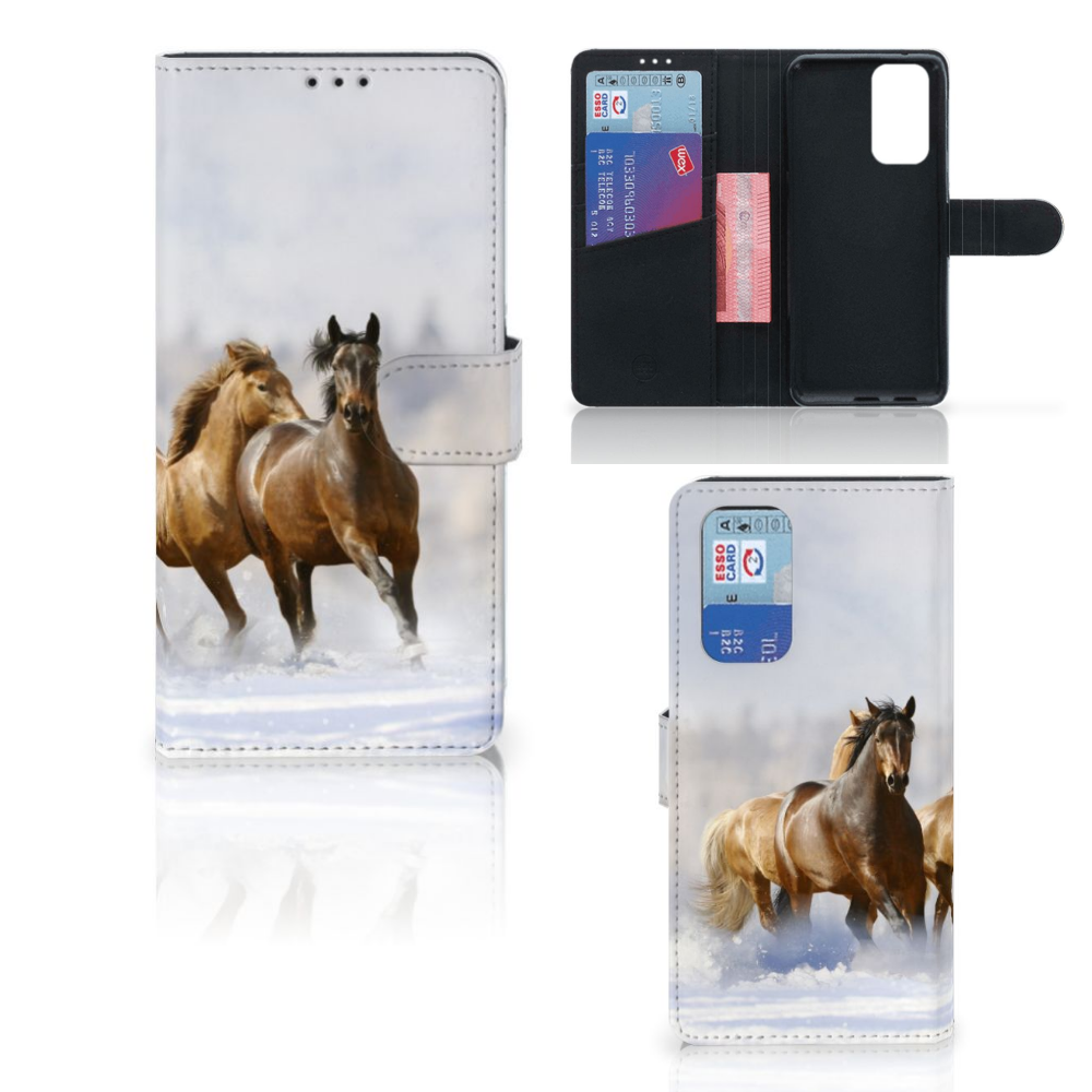 OnePlus 9 Pro Telefoonhoesje met Pasjes Paarden