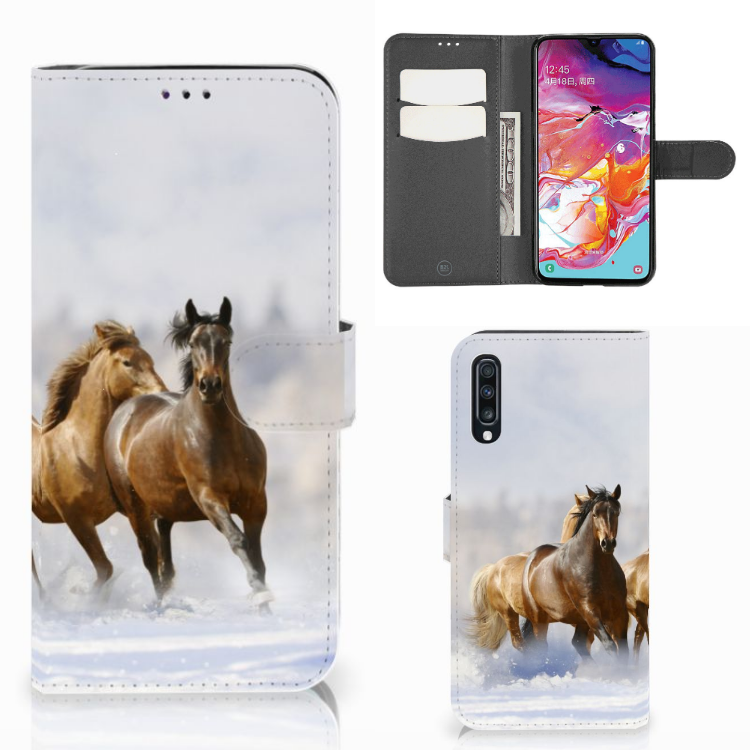 Samsung Galaxy A70 Telefoonhoesje met Pasjes Paarden