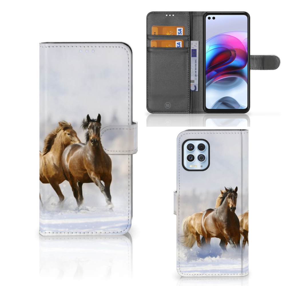 Motorola Moto G100 Telefoonhoesje met Pasjes Paarden