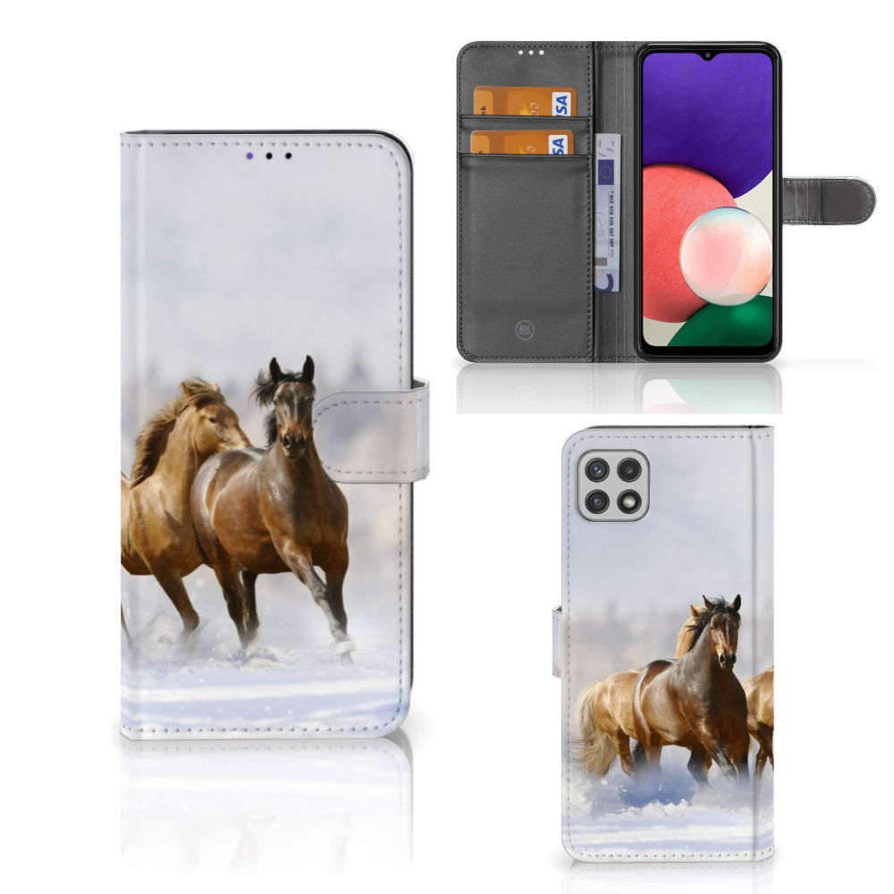 Samsung Galaxy A22 5G Telefoonhoesje met Pasjes Paarden