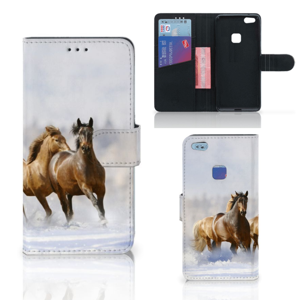Huawei P10 Lite Telefoonhoesje met Pasjes Paarden