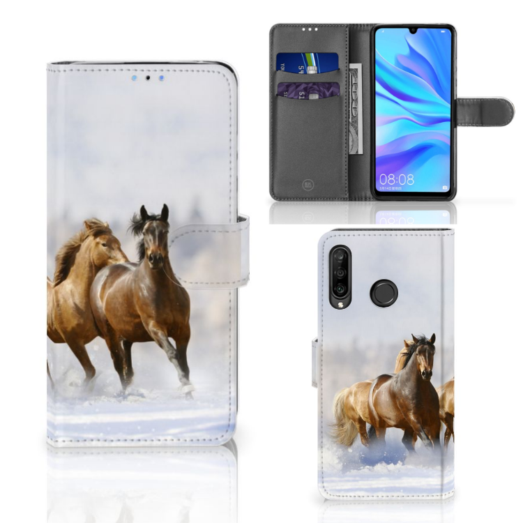 Huawei P30 Lite (2020) Telefoonhoesje met Pasjes Paarden