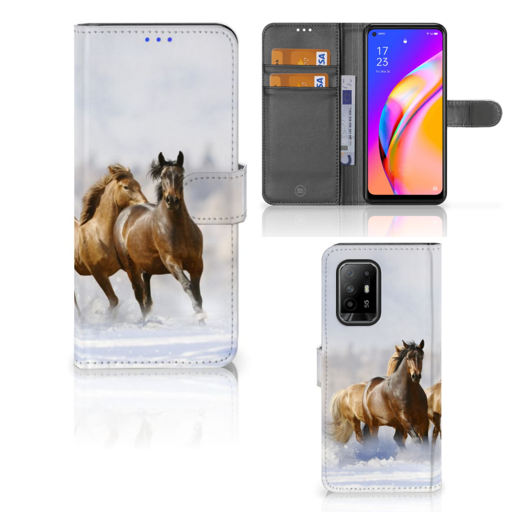 OPPO Reno5 Z | A94 5G Telefoonhoesje met Pasjes Paarden