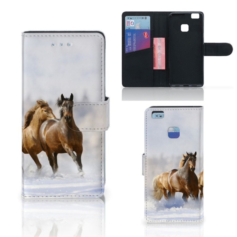 Huawei P9 Lite Telefoonhoesje met Pasjes Paarden