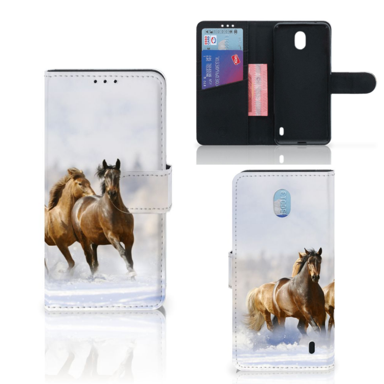 Nokia 1 Plus Telefoonhoesje met Pasjes Paarden