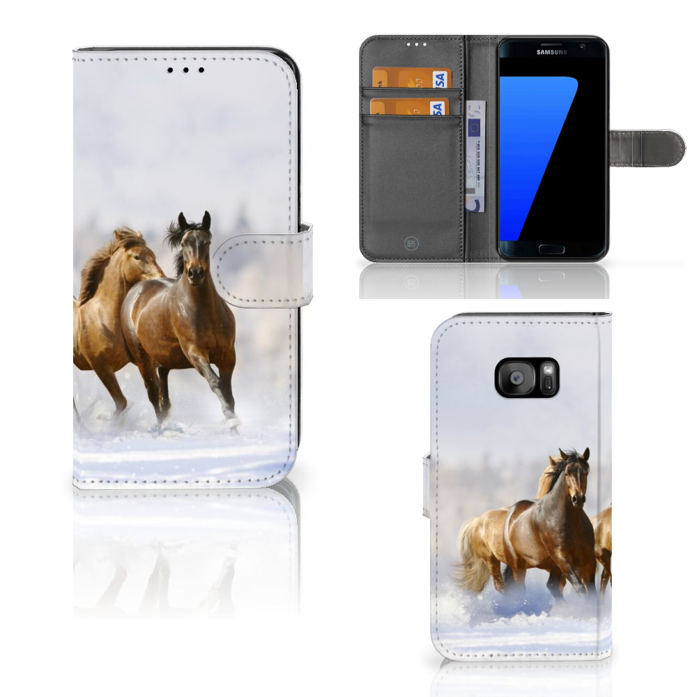 Samsung Galaxy S7 Edge Uniek Boekhoesje Paarden met Opbergvakjes