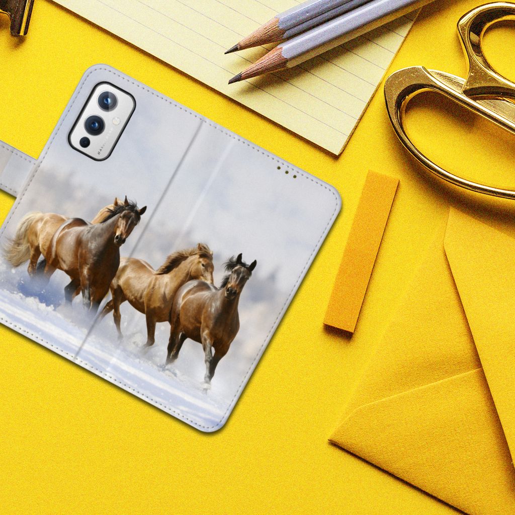 OnePlus 9 Telefoonhoesje met Pasjes Paarden