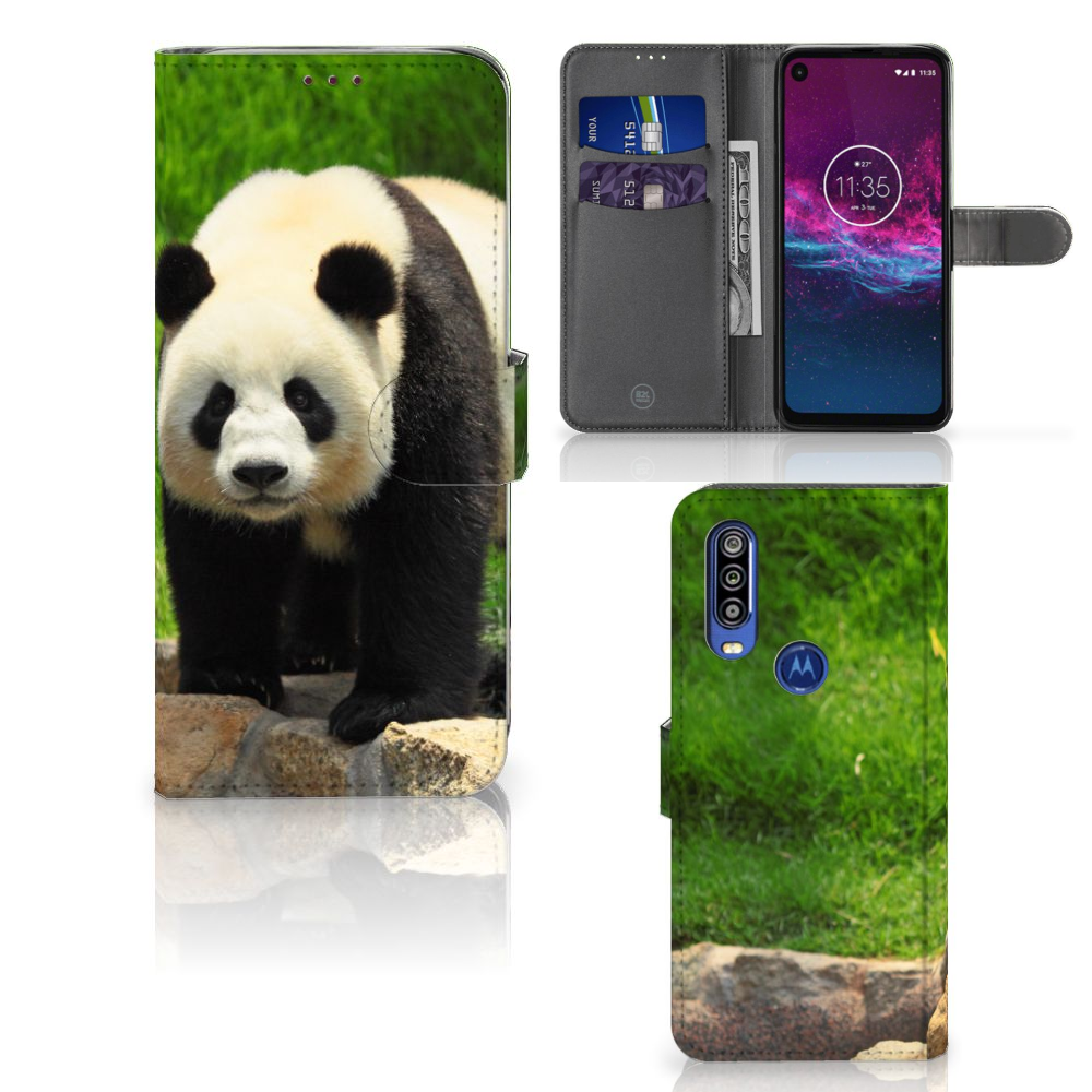 Motorola One Action Telefoonhoesje met Pasjes Panda