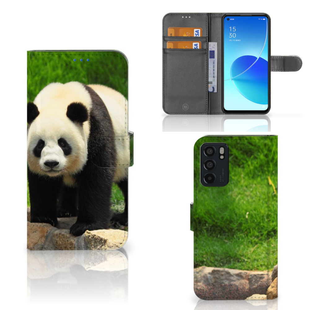 OPPO Reno6 5G Telefoonhoesje met Pasjes Panda