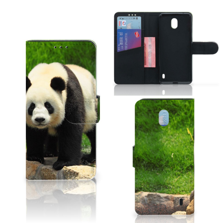 Nokia 1 Plus Telefoonhoesje met Pasjes Panda