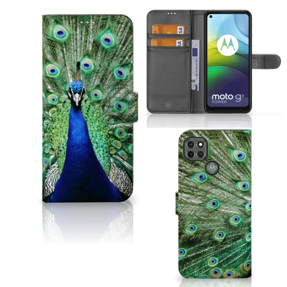 Motorola Moto G9 Power Telefoonhoesje met Pasjes Pauw