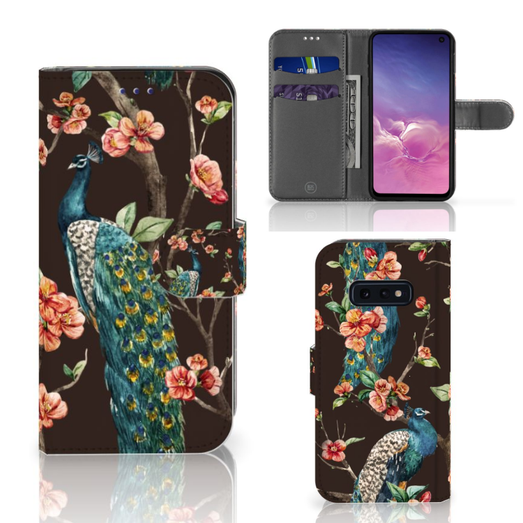Samsung Galaxy S10e Telefoonhoesje met Pasjes Pauw met Bloemen