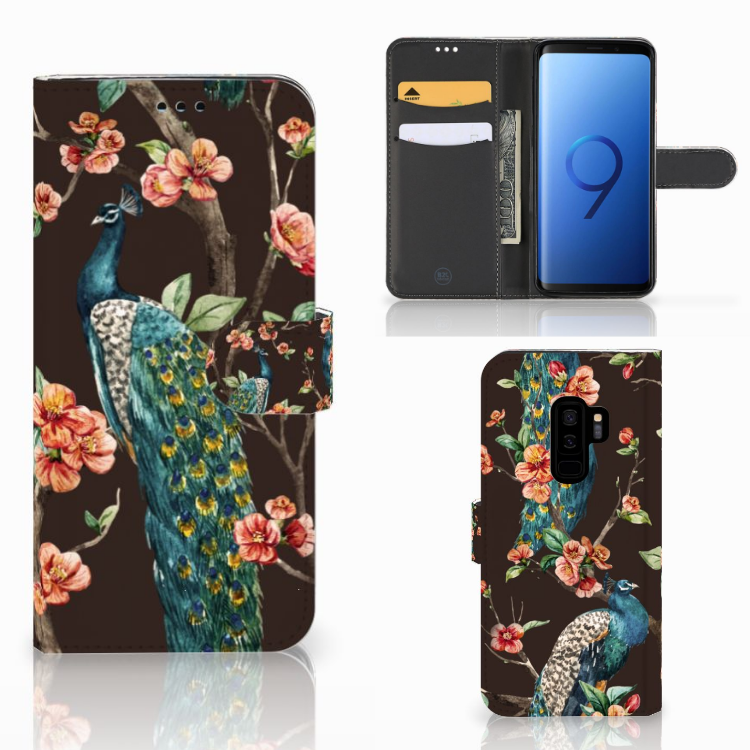 Samsung Galaxy S9 Plus Telefoonhoesje met Pasjes Pauw met Bloemen