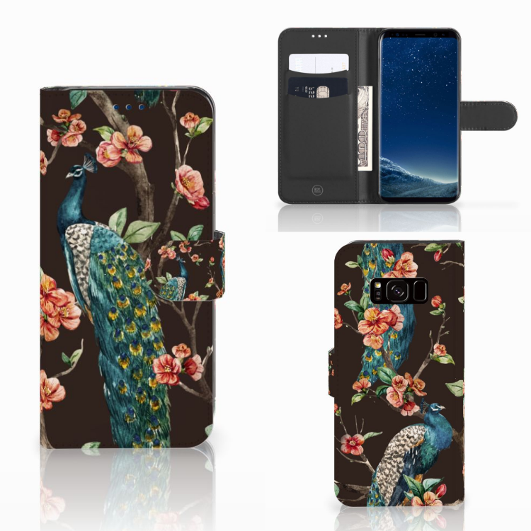 Samsung Galaxy S8 Telefoonhoesje met Pasjes Pauw met Bloemen
