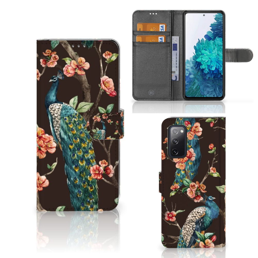 Samsung Galaxy S20 FE Telefoonhoesje met Pasjes Pauw met Bloemen