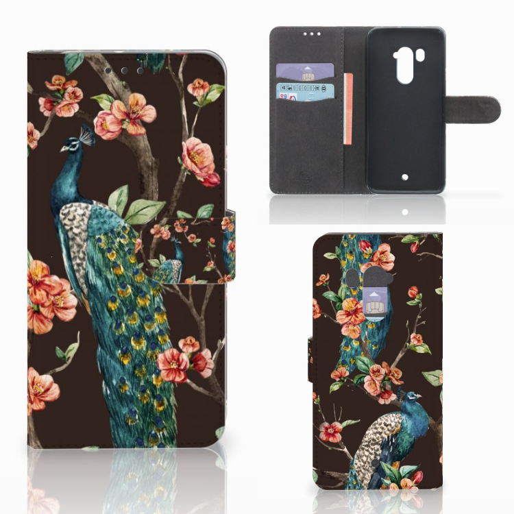 HTC U11 Plus Telefoonhoesje met Pasjes Pauw met Bloemen