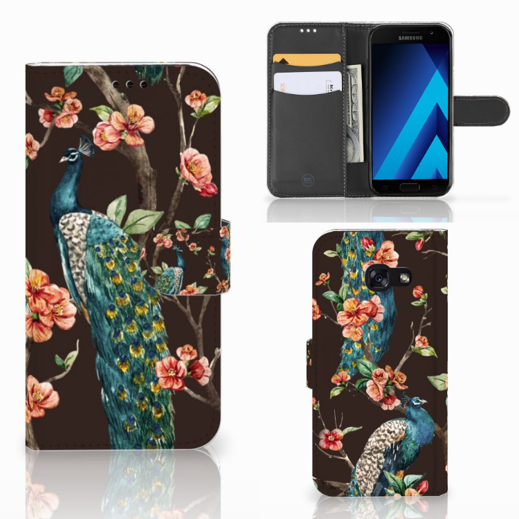 Samsung Galaxy A5 2017 Telefoonhoesje met Pasjes Pauw met Bloemen