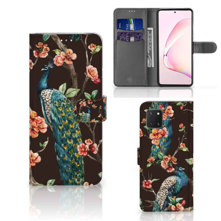 Samsung Note 10 Lite Telefoonhoesje met Pasjes Pauw met Bloemen