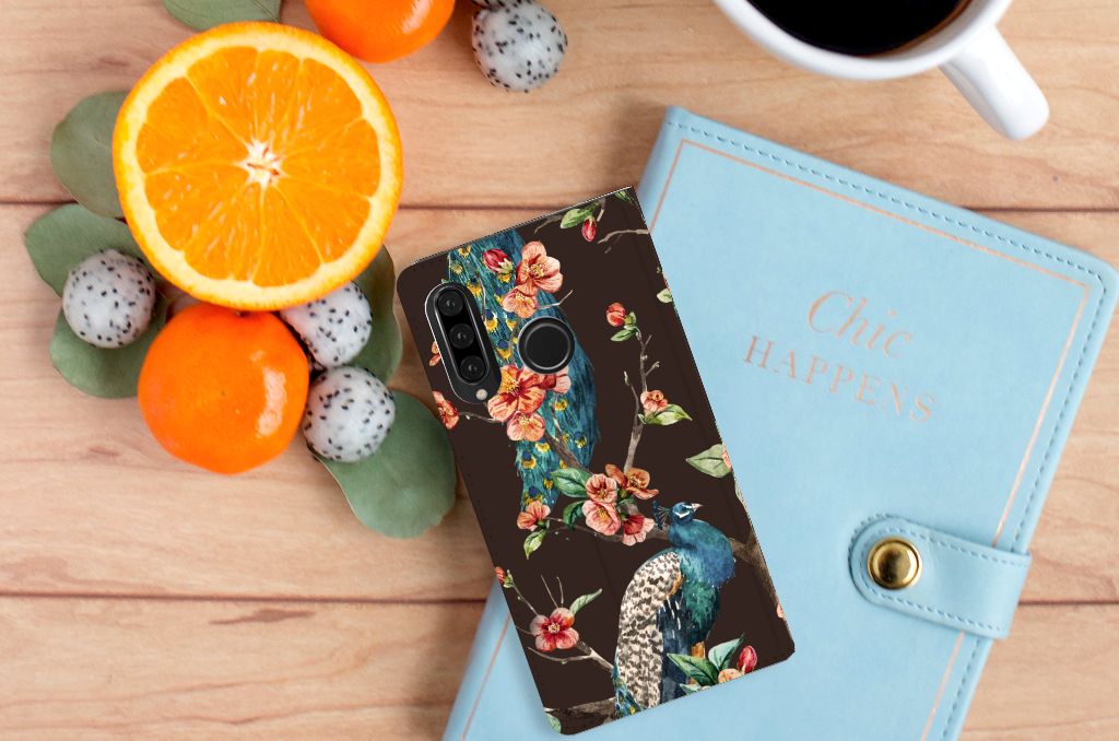 Huawei P30 Lite New Edition Hoesje maken Pauw met Bloemen