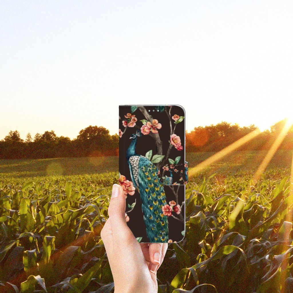 Samsung Galaxy A71 Telefoonhoesje met Pasjes Pauw met Bloemen