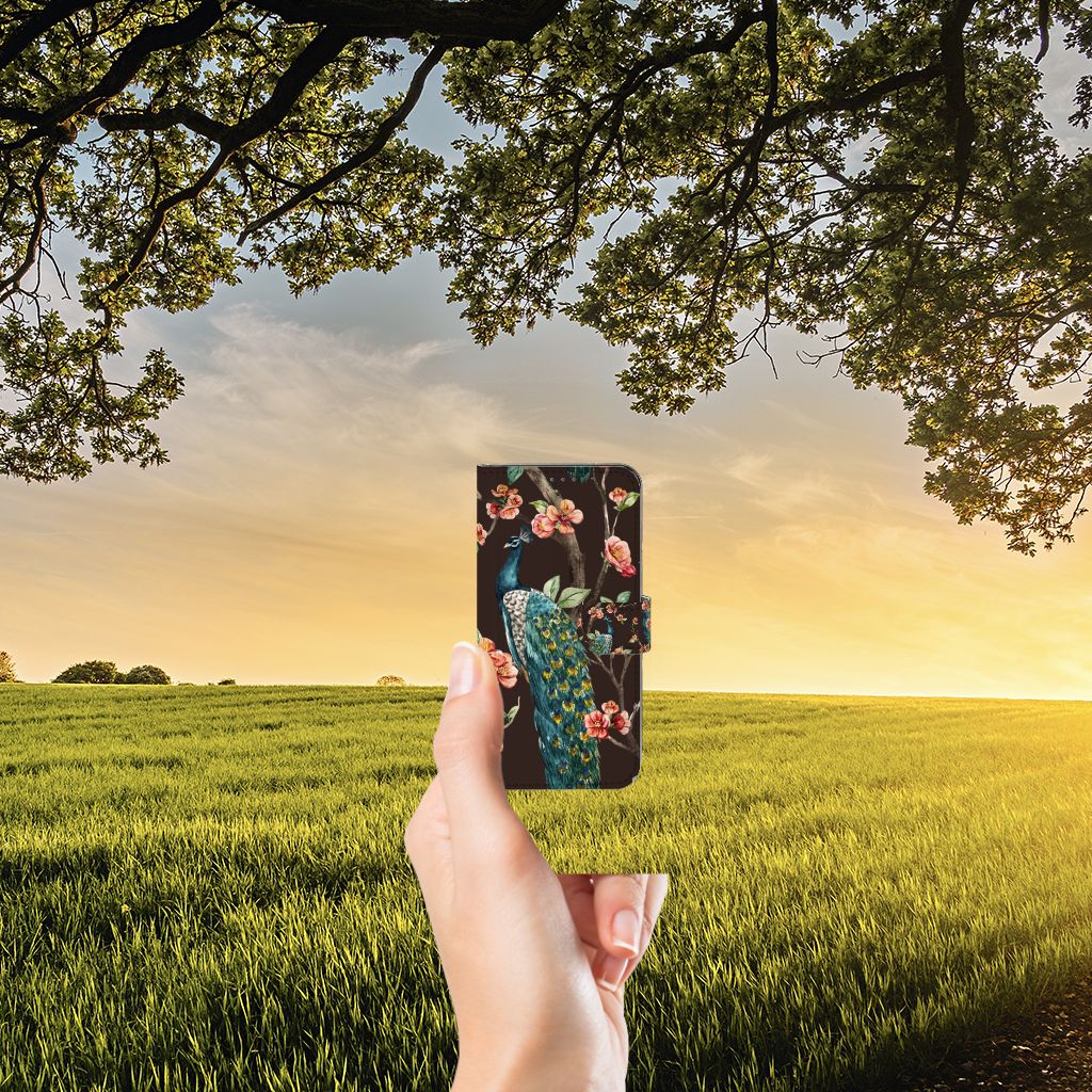 Samsung Galaxy A22 4G | M22 Telefoonhoesje met Pasjes Pauw met Bloemen