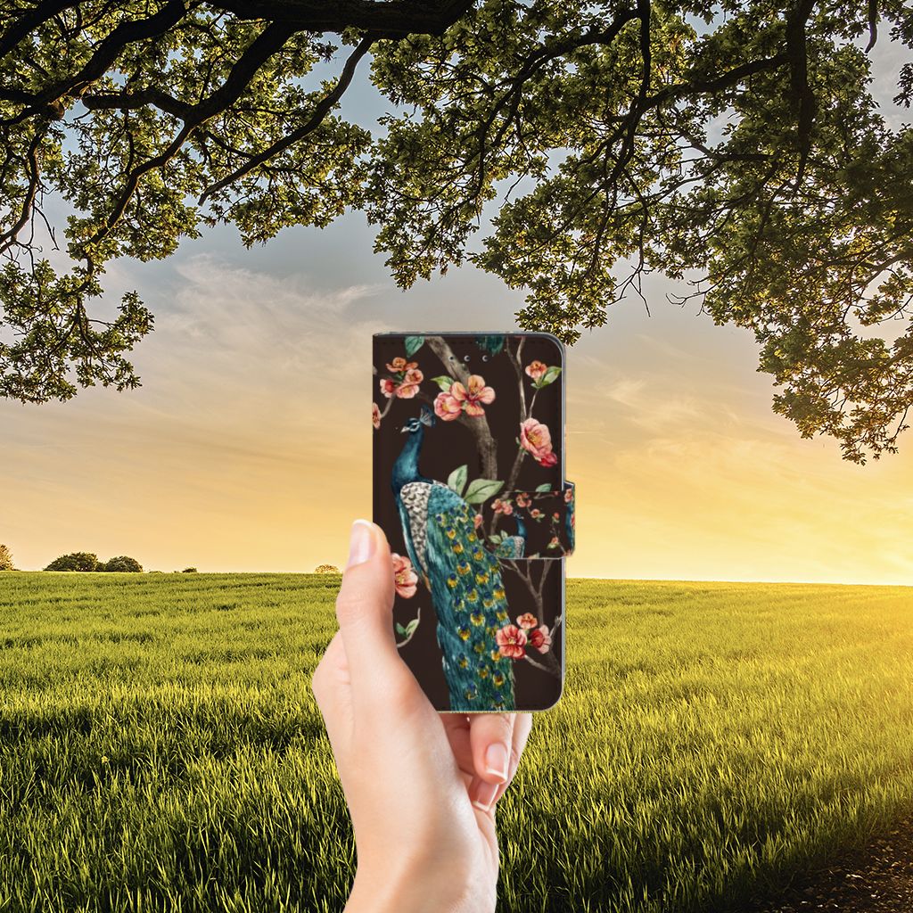 Huawei P20 Telefoonhoesje met Pasjes Pauw met Bloemen
