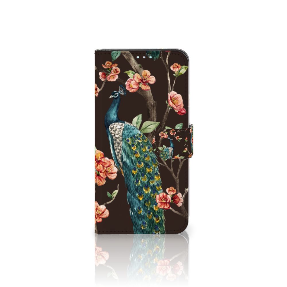 Samsung Galaxy A41 Telefoonhoesje met Pasjes Pauw met Bloemen